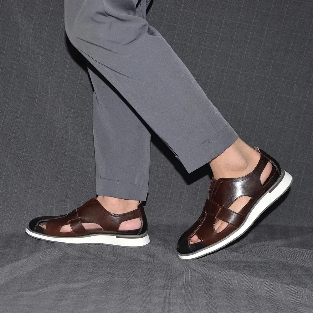 Mens Sandals Genuine Cow Leather Slip-On Hollow Out Casual Dress Shoes