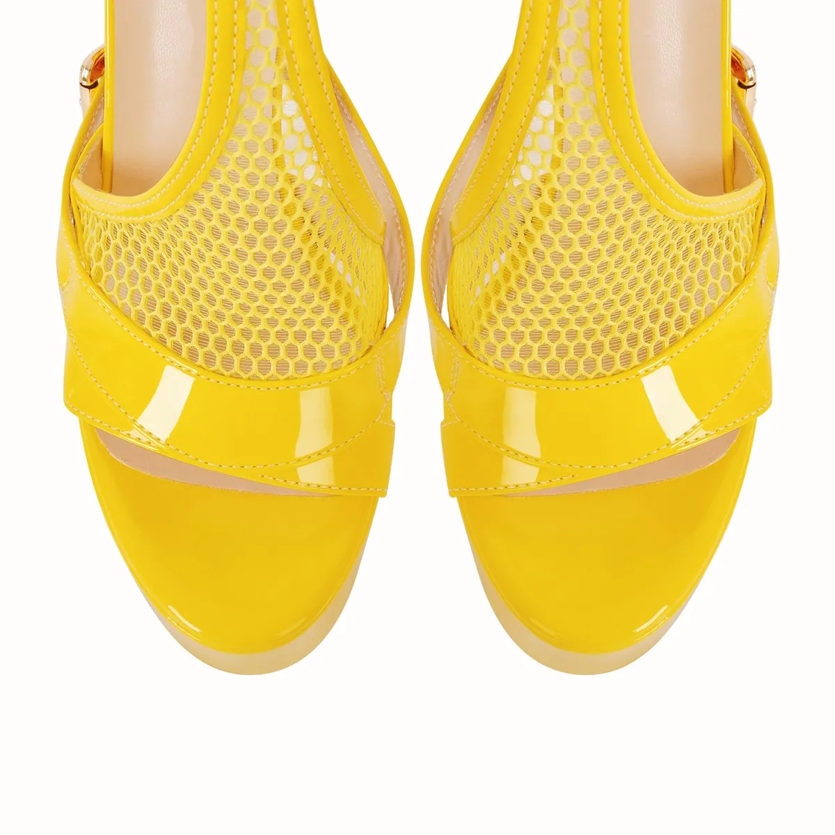 Mesh Buckle Ankle Strap Platform Stiletto Sandals