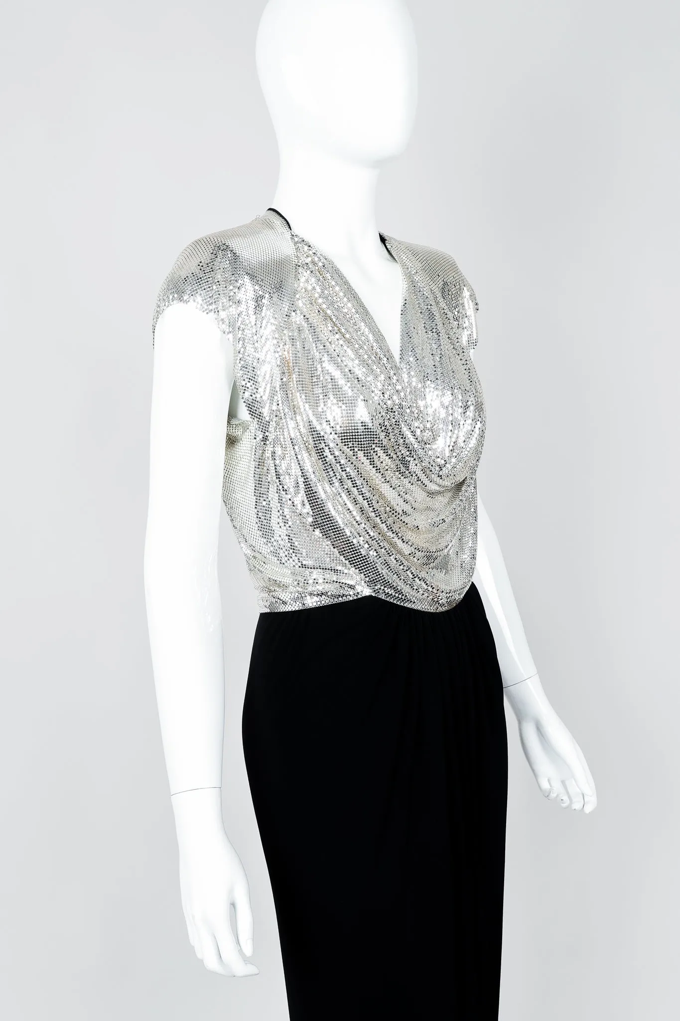 Metal Mesh Draped Cowl Dress