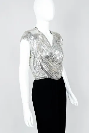 Metal Mesh Draped Cowl Dress