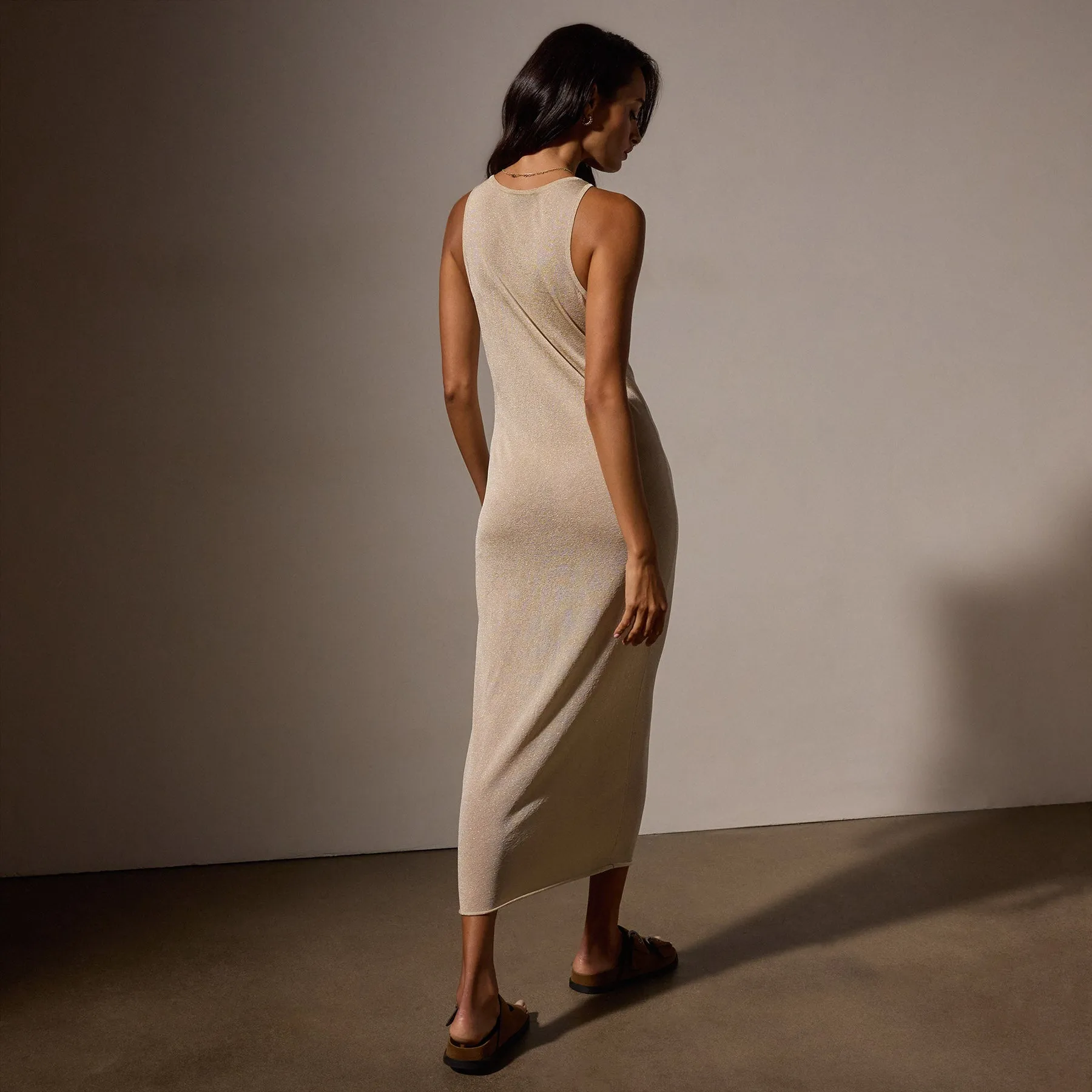 Metallic Knit Tank Dress - Gold