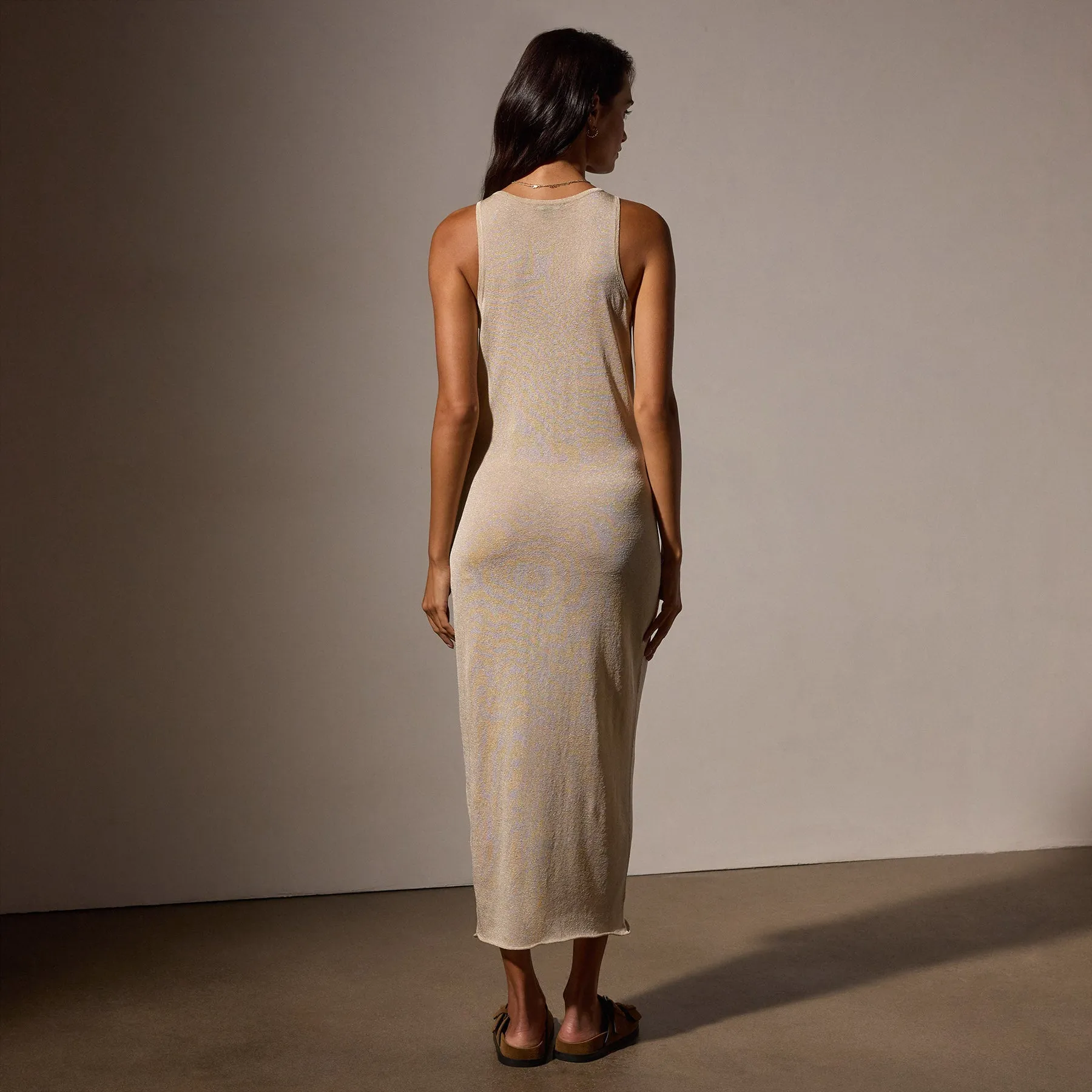 Metallic Knit Tank Dress - Gold