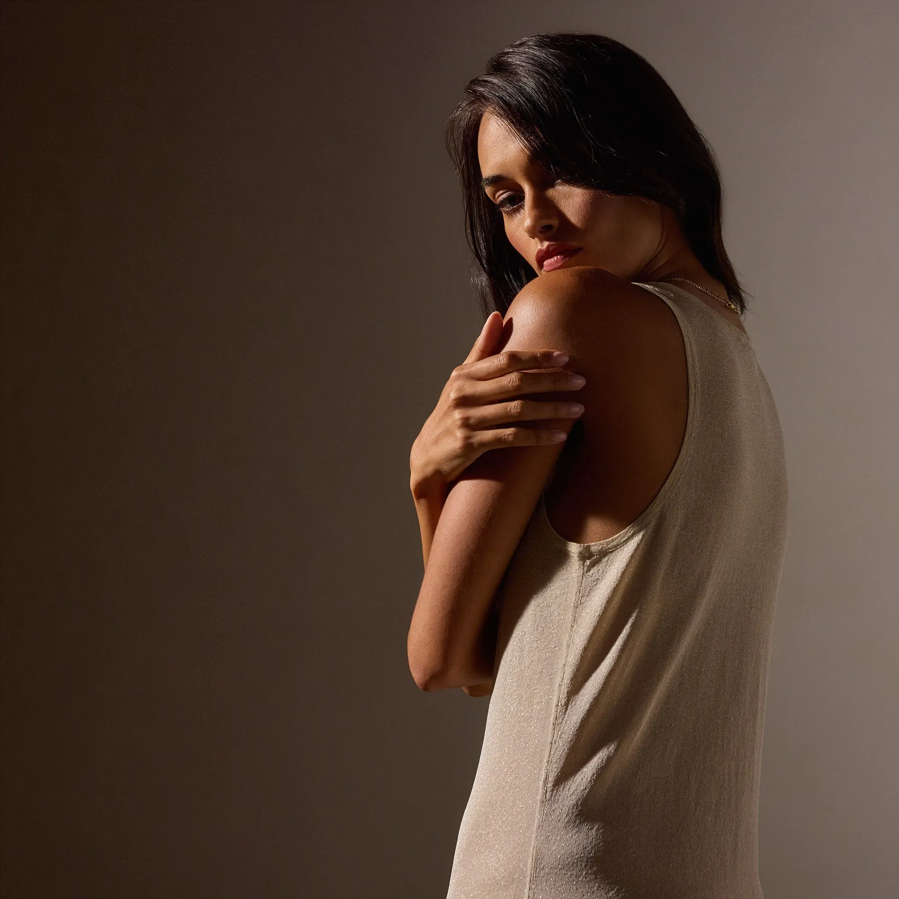 Metallic Knit Tank Dress - Gold