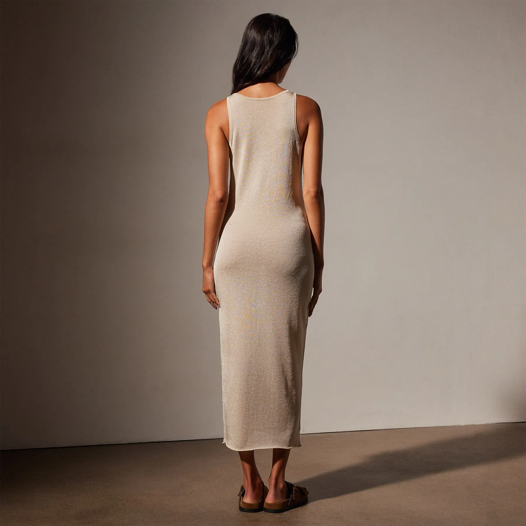Metallic Knit Tank Dress - Gold