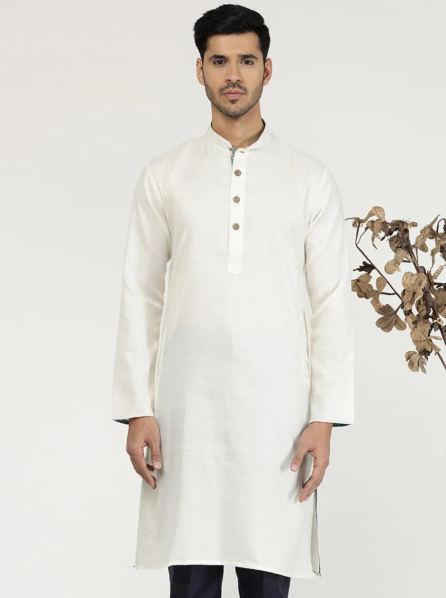 Milky White Solid Cotton Blend Kurta | The Kurta Company