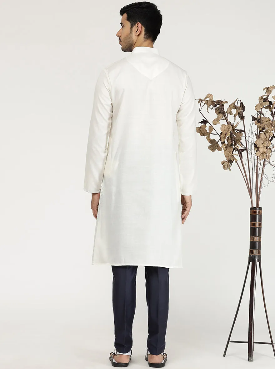 Milky White Solid Cotton Blend Kurta | The Kurta Company