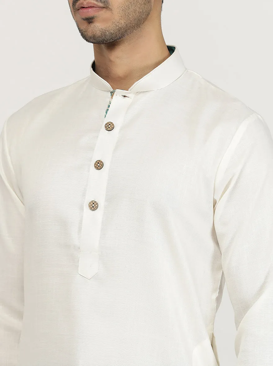 Milky White Solid Cotton Blend Kurta | The Kurta Company