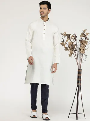 Milky White Solid Cotton Blend Kurta | The Kurta Company