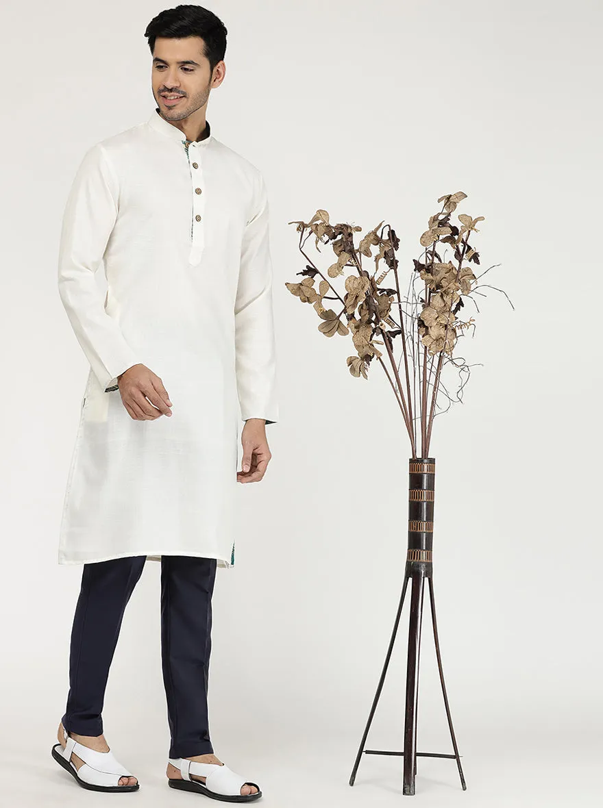 Milky White Solid Cotton Blend Kurta | The Kurta Company