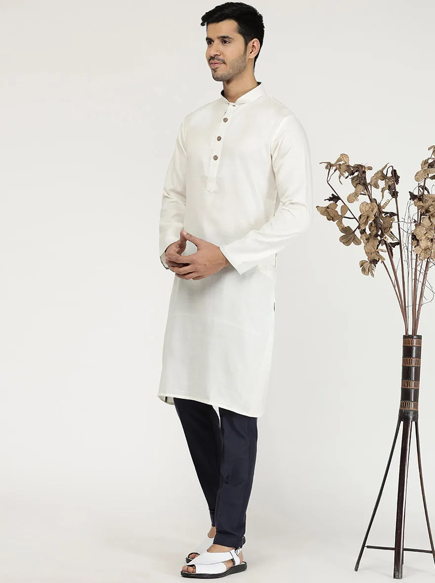 Milky White Solid Cotton Blend Kurta | The Kurta Company