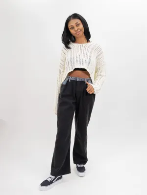 Moon River Wide Leg Two Tone Denim Pants - Black