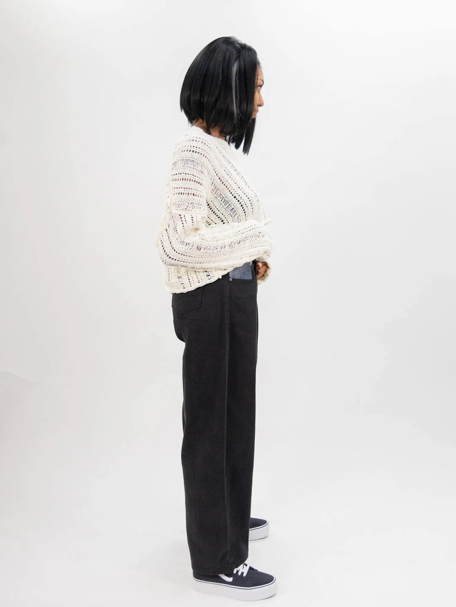 Moon River Wide Leg Two Tone Denim Pants - Black