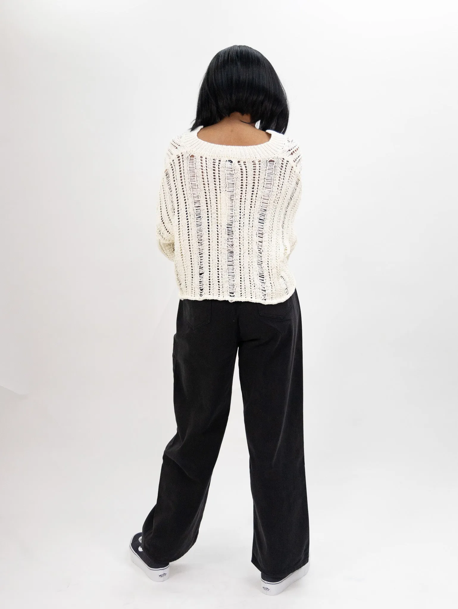 Moon River Wide Leg Two Tone Denim Pants - Black