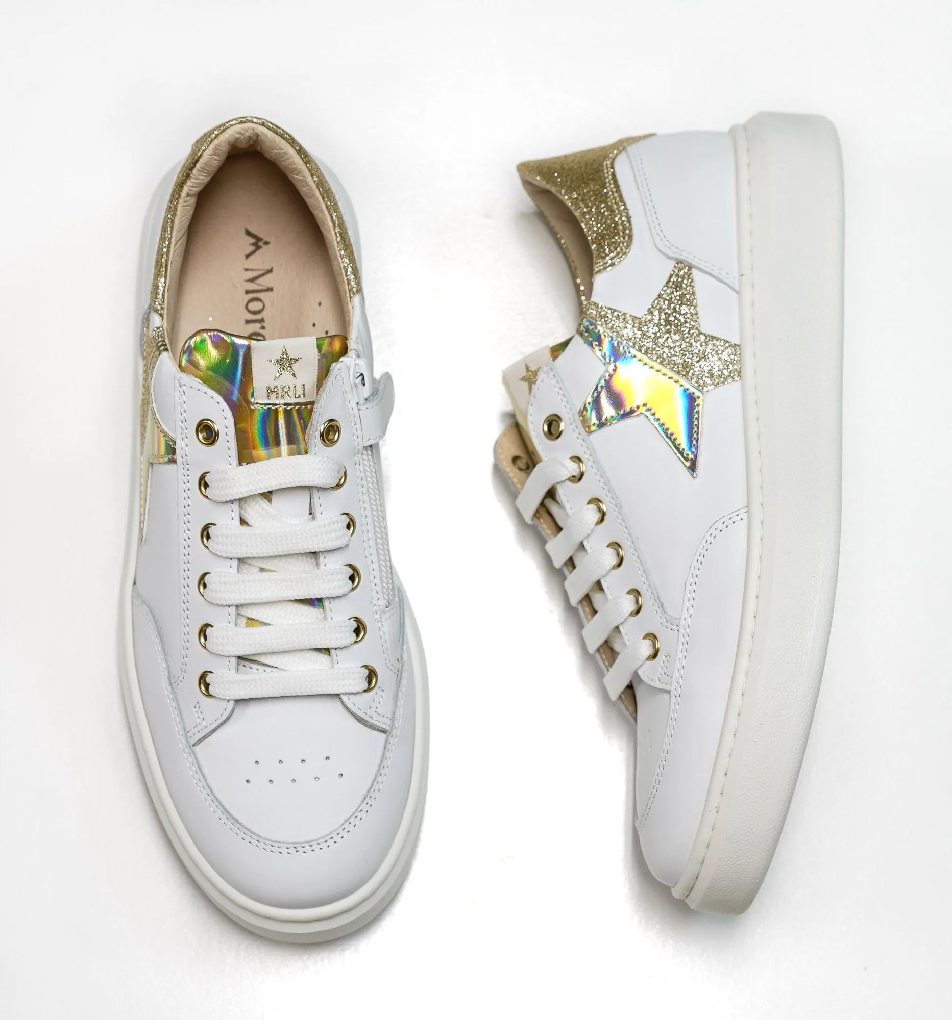 Morelli Women's White & Platinum Leather Sneaker 50750 40% OFF