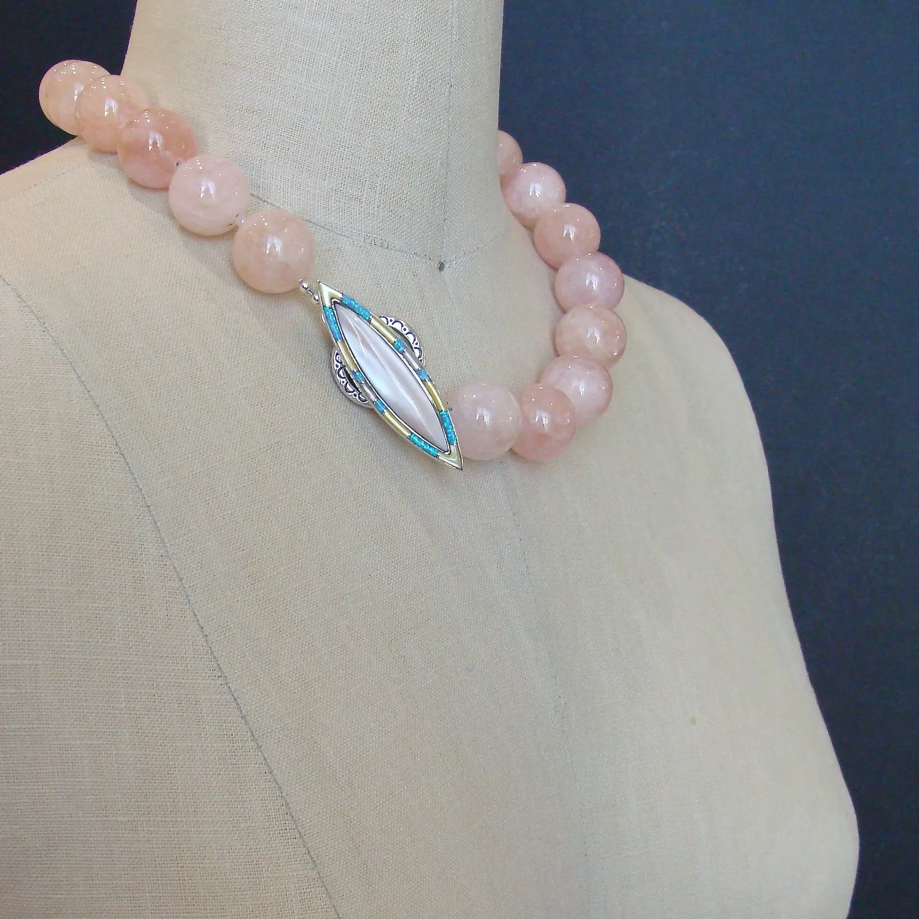 Morganite Beryl Ballet Pink Opal Inlay Toggle Choker Necklace - Dahlia V Necklace