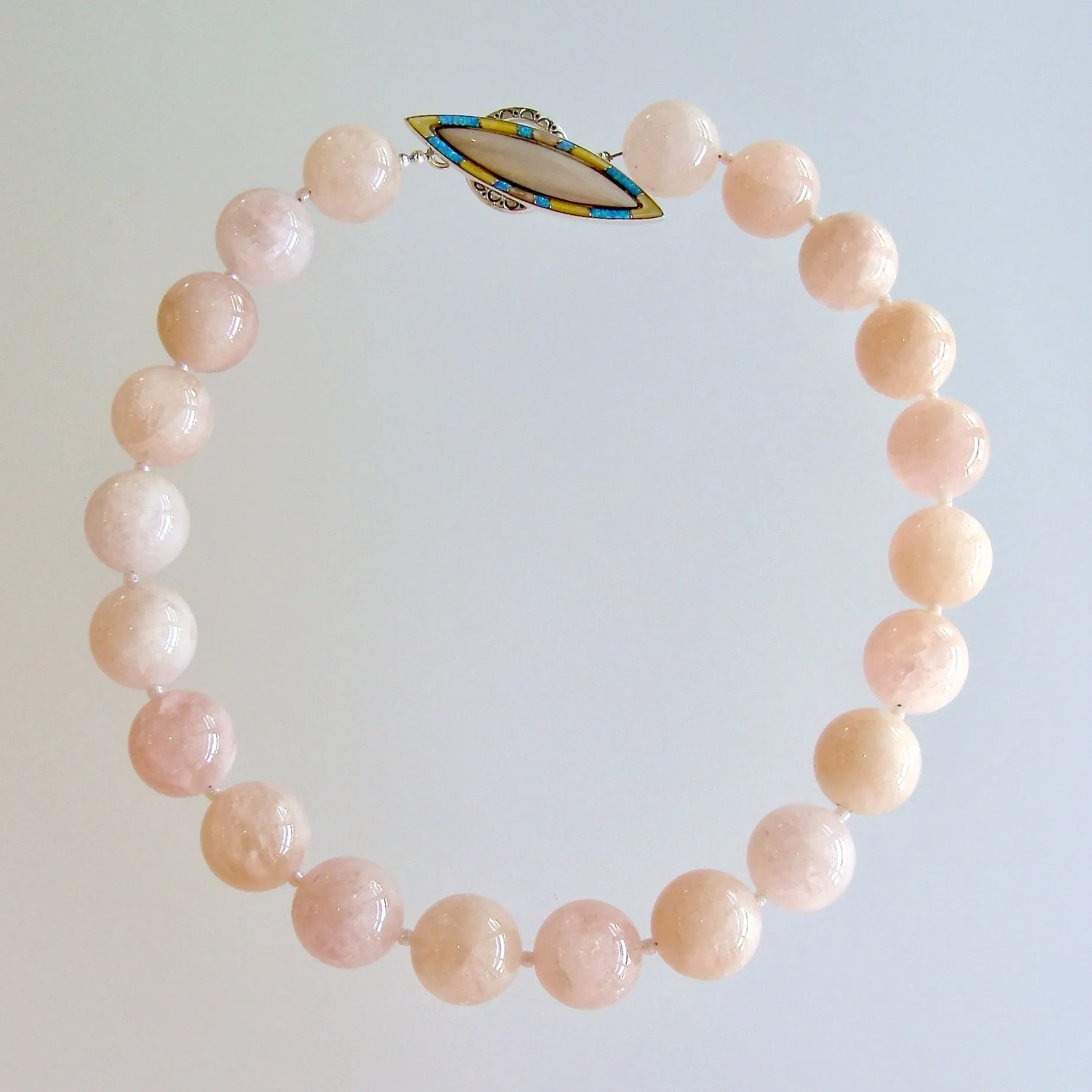 Morganite Beryl Ballet Pink Opal Inlay Toggle Choker Necklace - Dahlia V Necklace