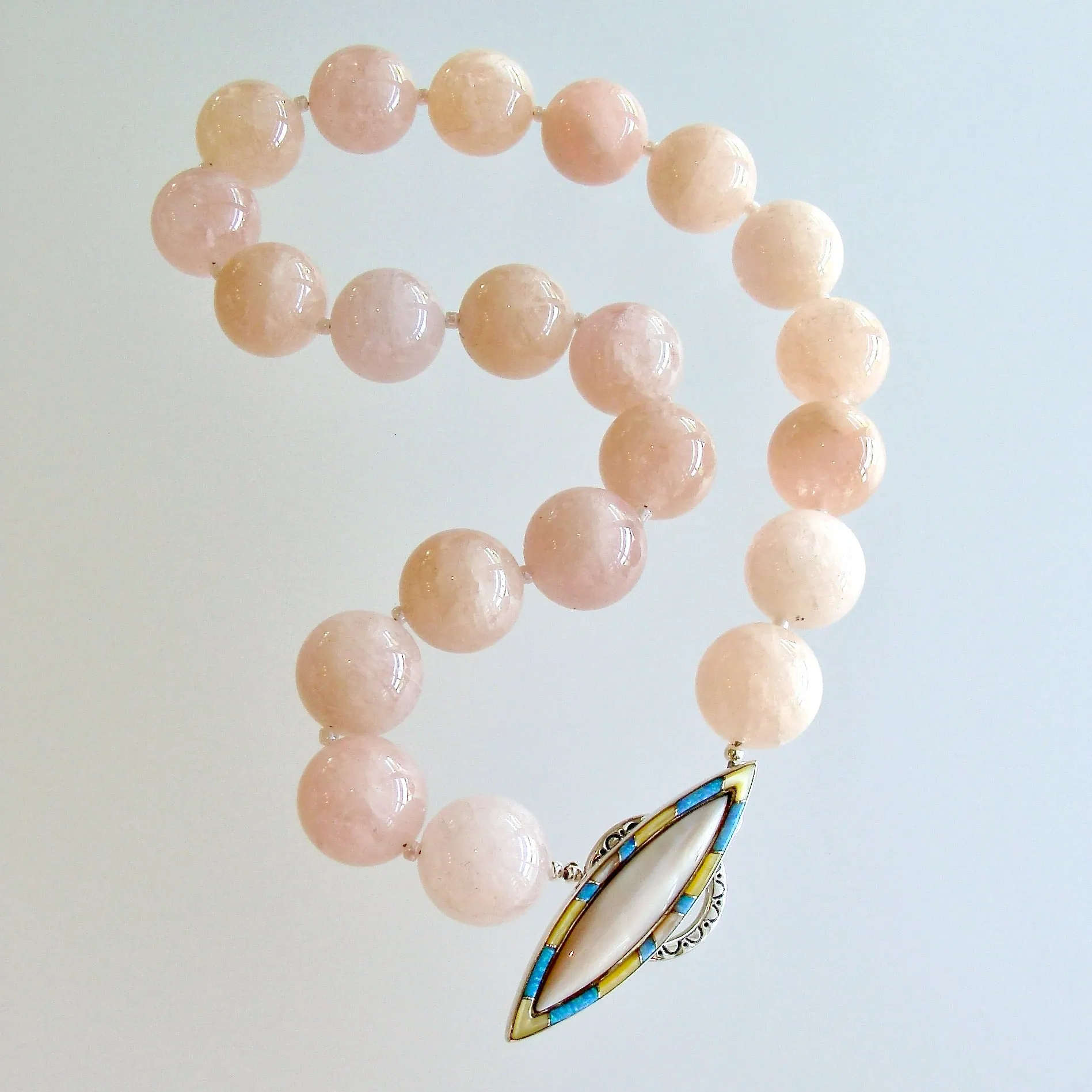 Morganite Beryl Ballet Pink Opal Inlay Toggle Choker Necklace - Dahlia V Necklace