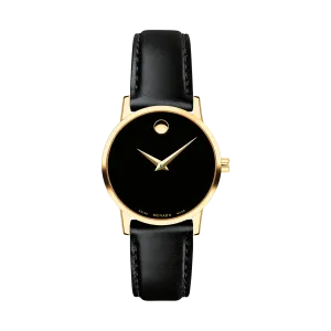 Movado Women's Museum Classic Gold Tone Black Leather 0607275