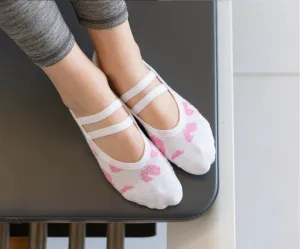MoveActive Ballet Non Slip Grip Socks - White/Pink Cheetah