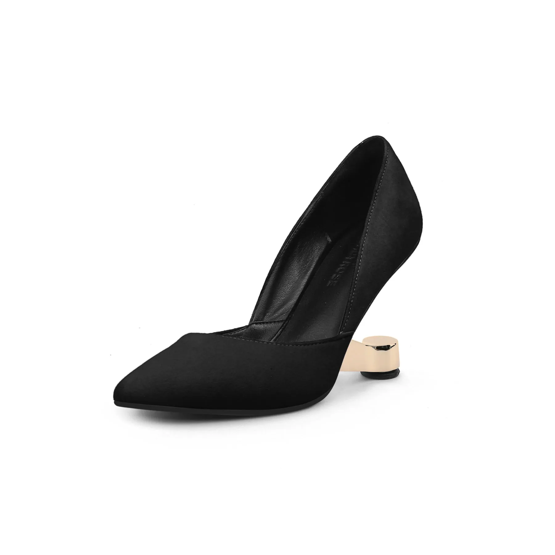Mylette Golden Heel Suede Pump - Black