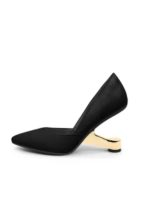 Mylette Golden Heel Suede Pump - Black