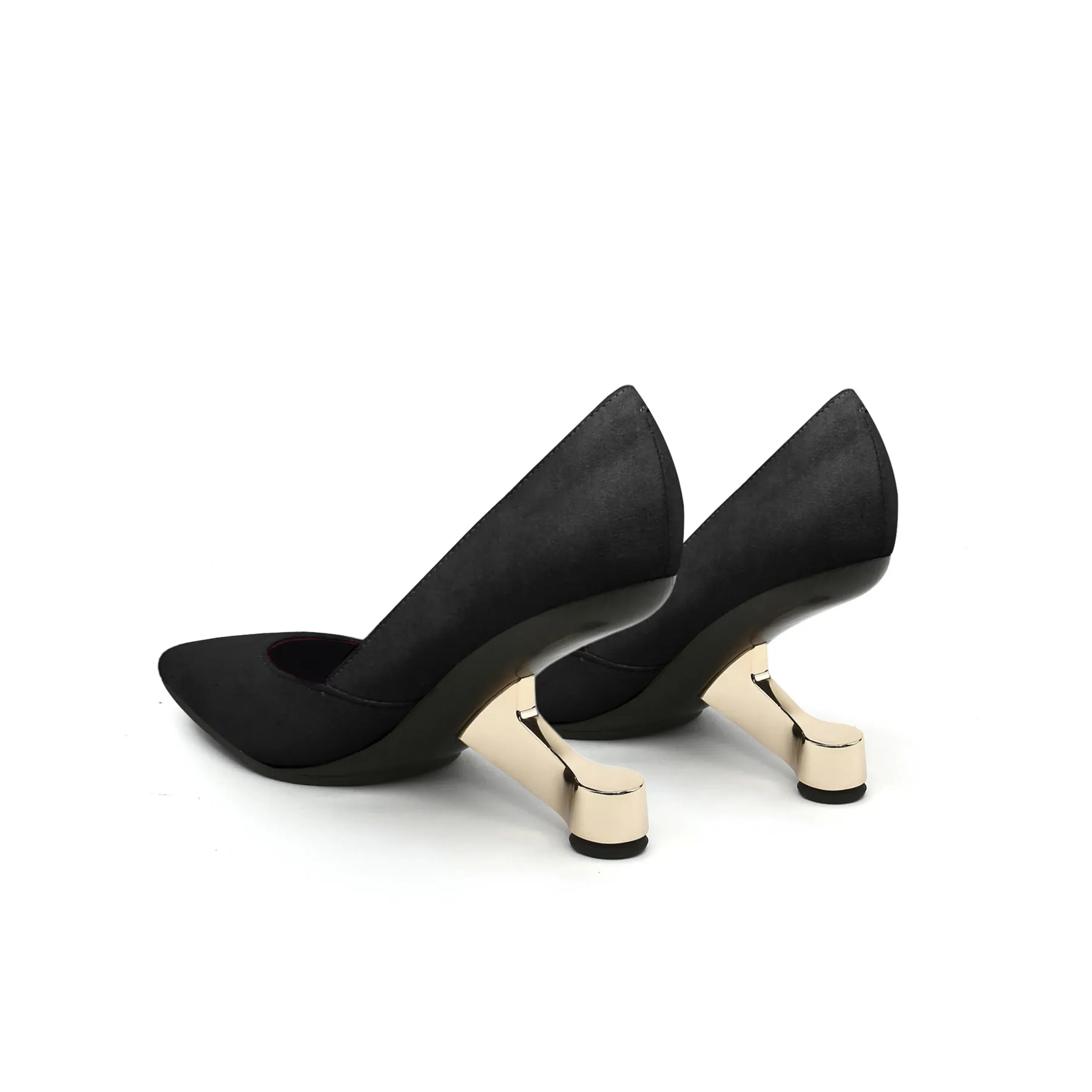Mylette Golden Heel Suede Pump - Black