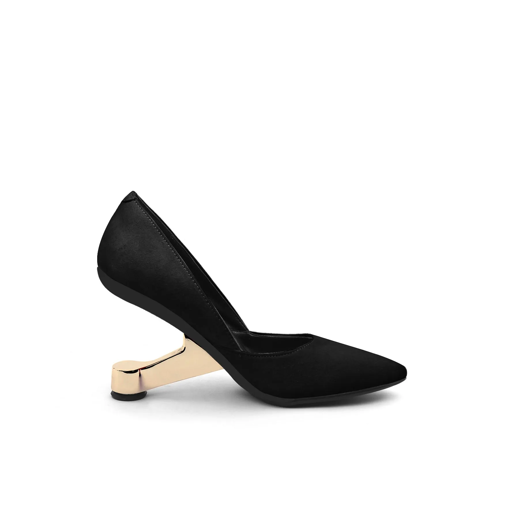 Mylette Golden Heel Suede Pump - Black