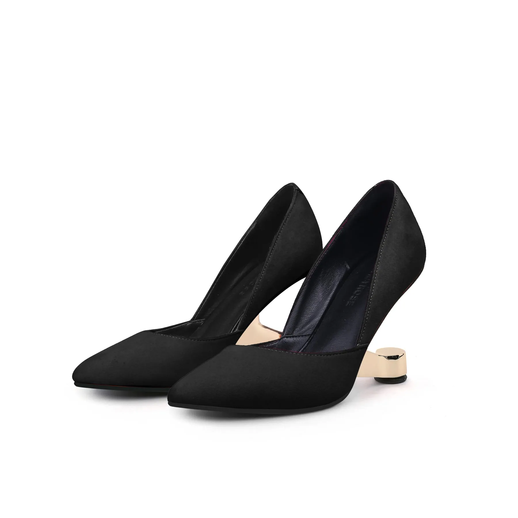 Mylette Golden Heel Suede Pump - Black