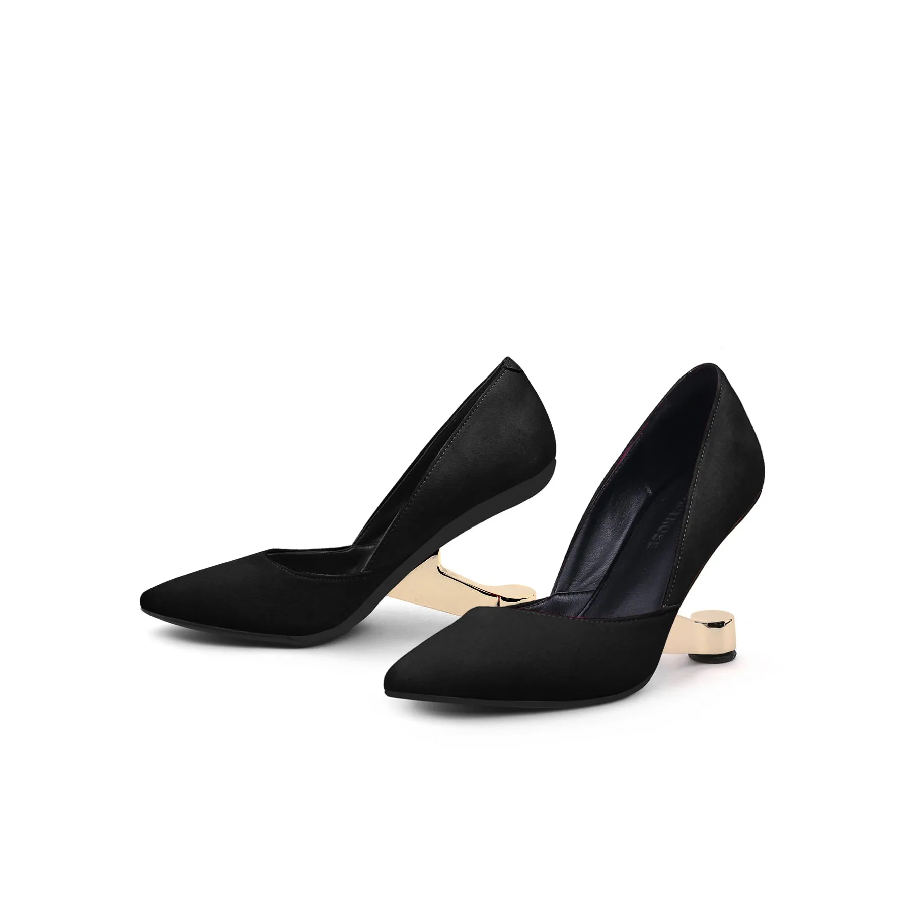Mylette Golden Heel Suede Pump - Black