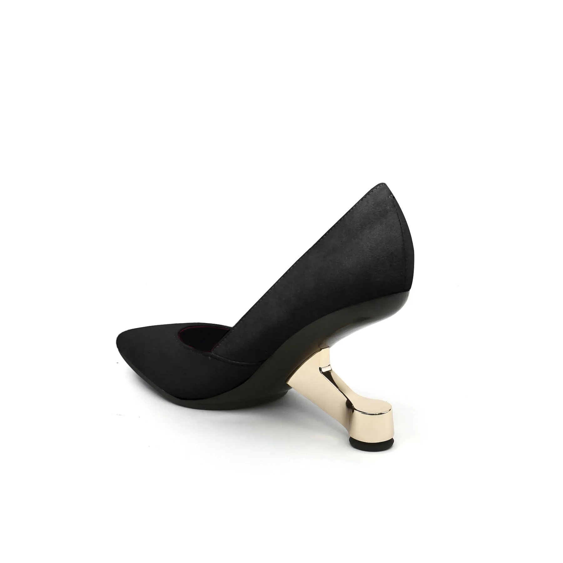 Mylette Golden Heel Suede Pump - Black
