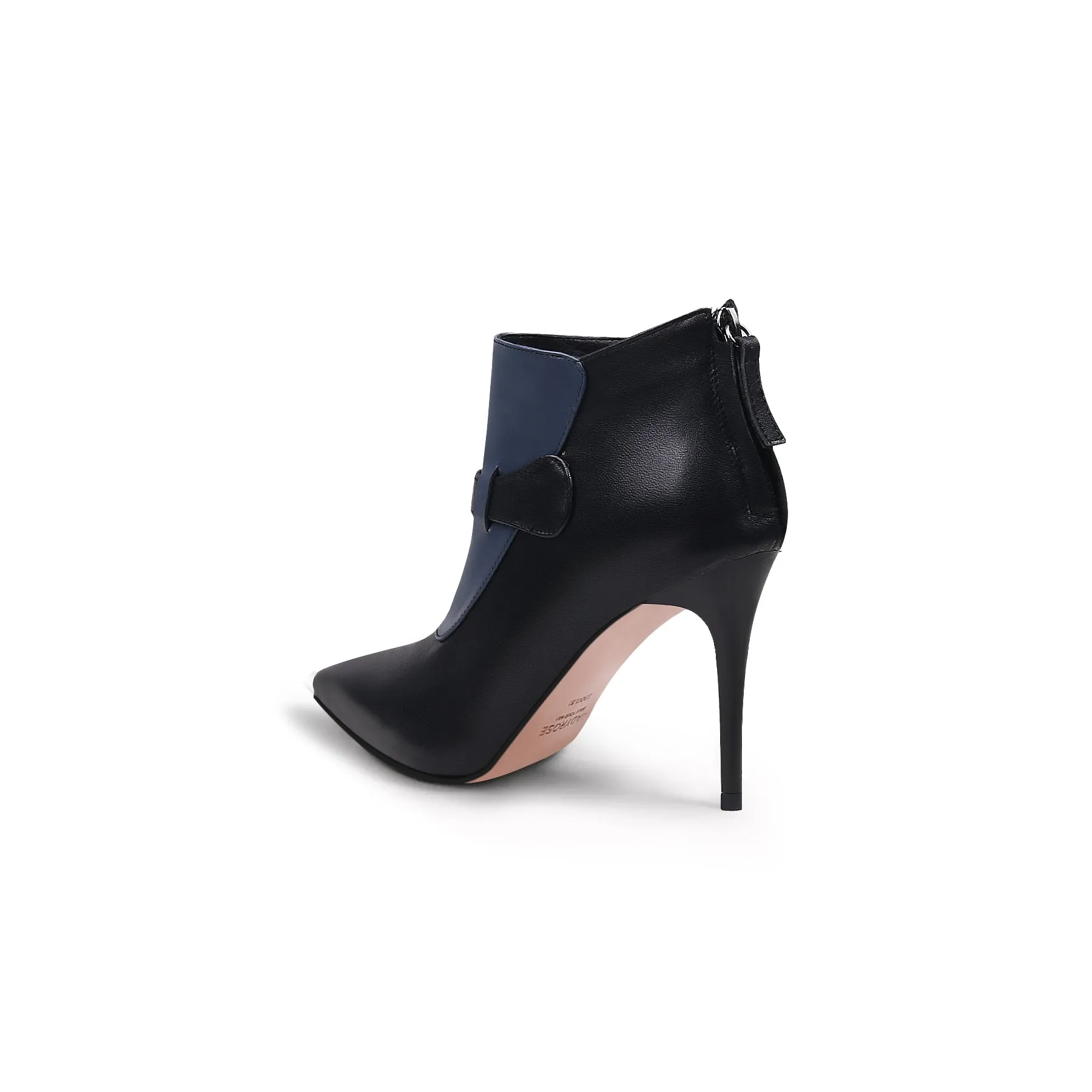 Navy Black Leather Stiletto Bootie - Navy