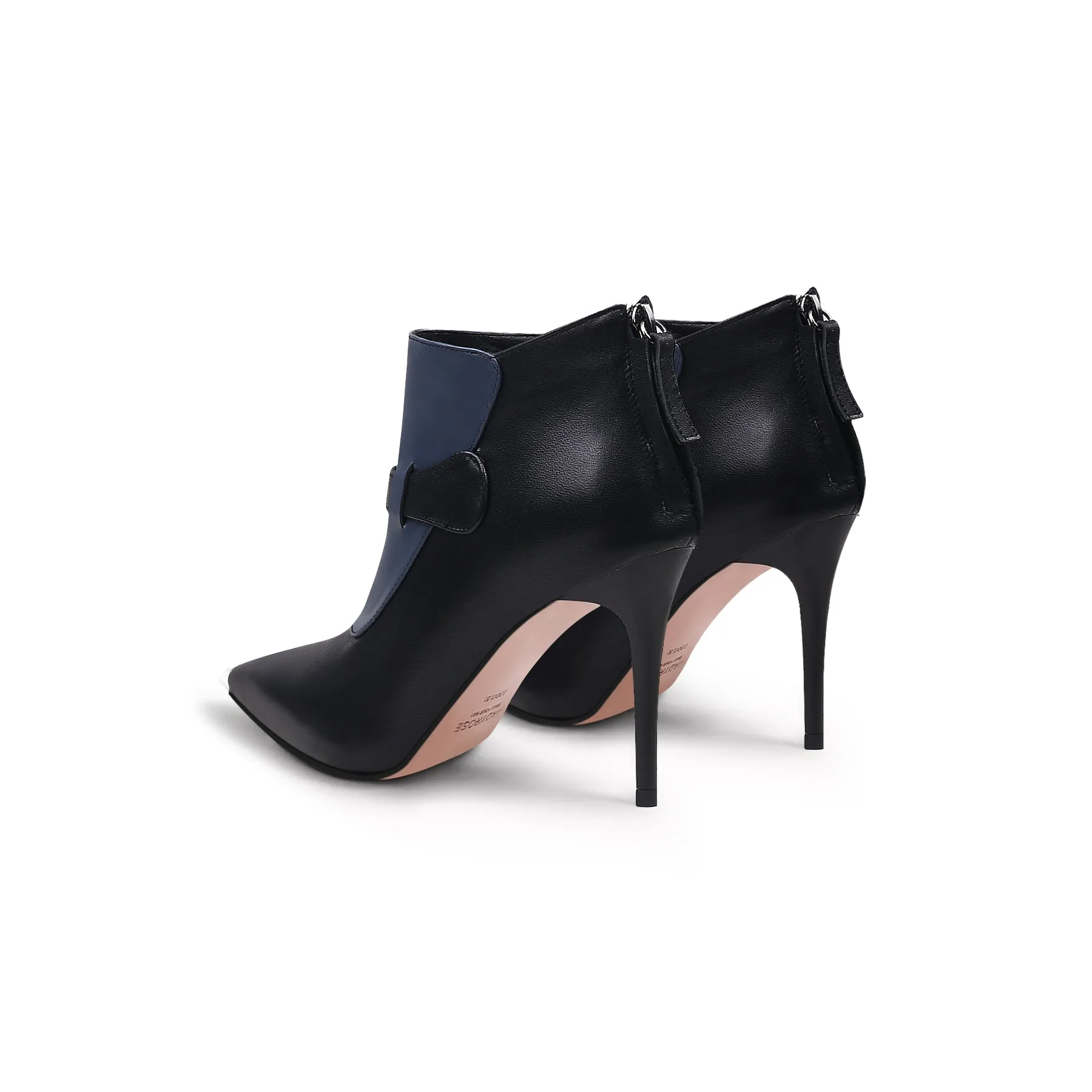 Navy Black Leather Stiletto Bootie - Navy