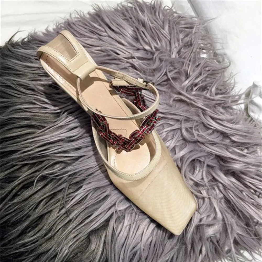 New Fashion Women's Sandals Soft Genuine Leather Women's Shoes Sweet Mesh Bling Chain High Heels Shoes Mature Ladies Party Shoes