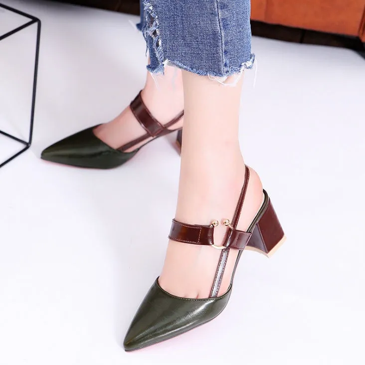new hollow coarse sandals high-heeled shallow mouth pointed baotou shoes work shoes women Female sexy high heels B1284