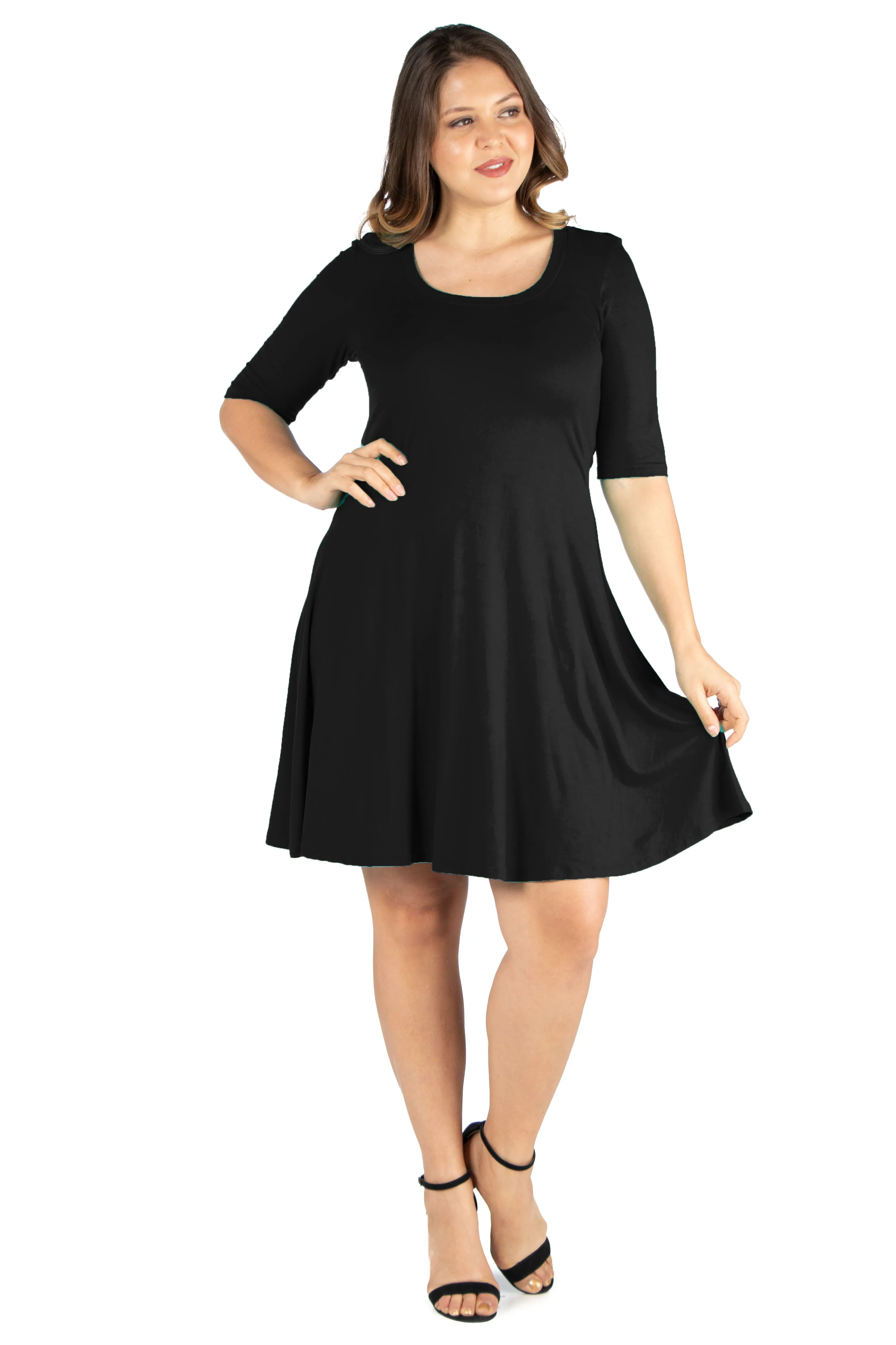 New Lands' End Women's Petite Elbow Slv Ponte Boat-Neck Fit & Flare Dress, Black, Sz M 10-12!
