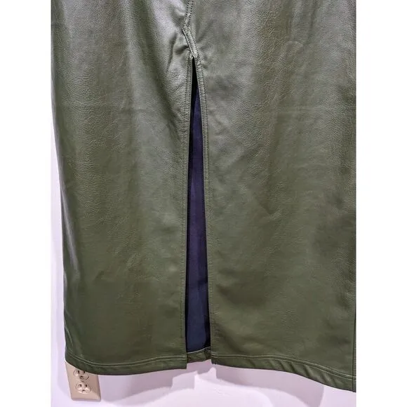 New! Pilcro The Madi Faux Leather Front Slit Denim Maxi Skirt, 8