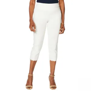 Nina Leonard Women's Plus Size Pull On Stretch Scallop Hem Cropped Pants