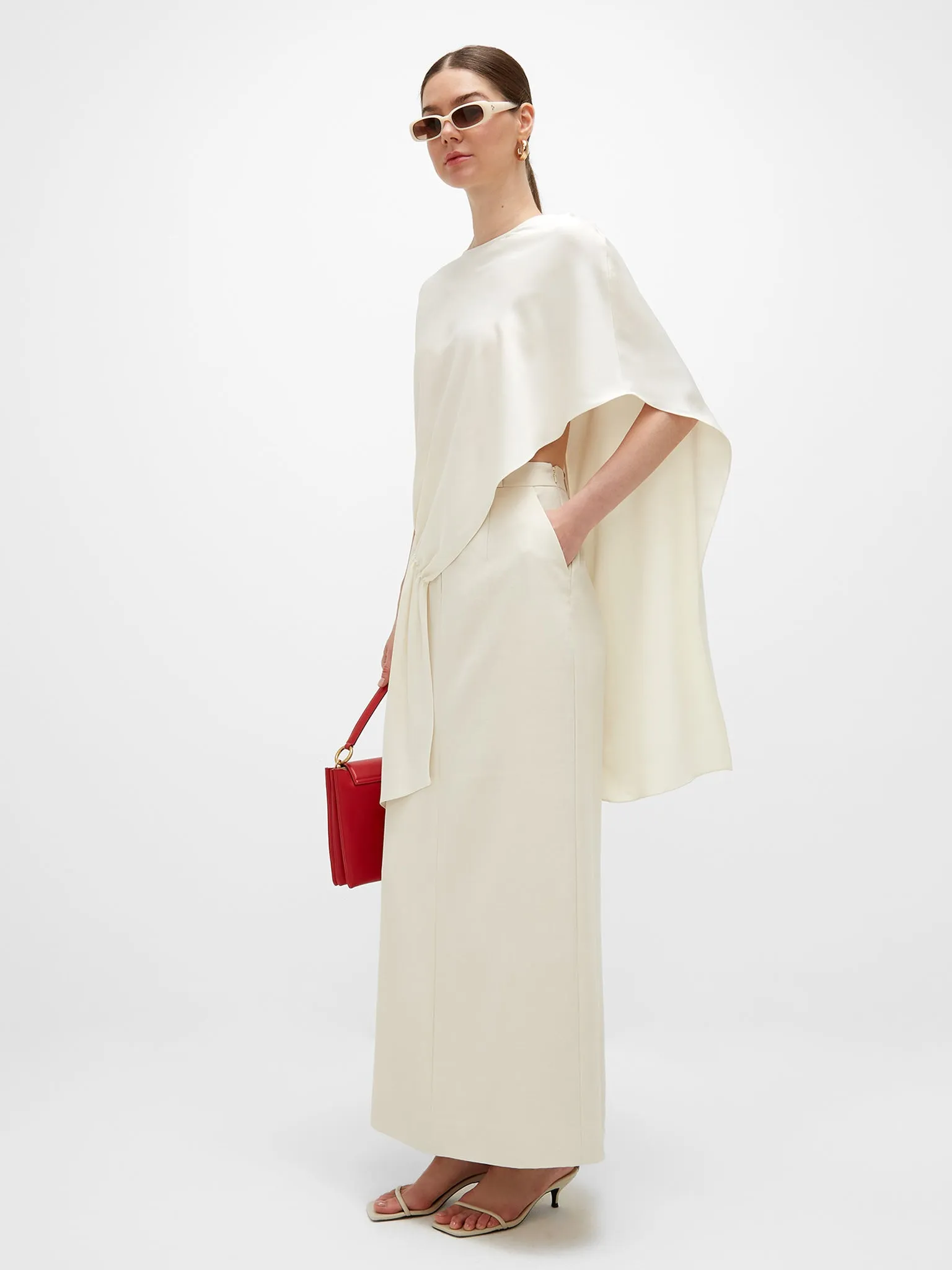 Noura Long Tailored Skirt - Off White