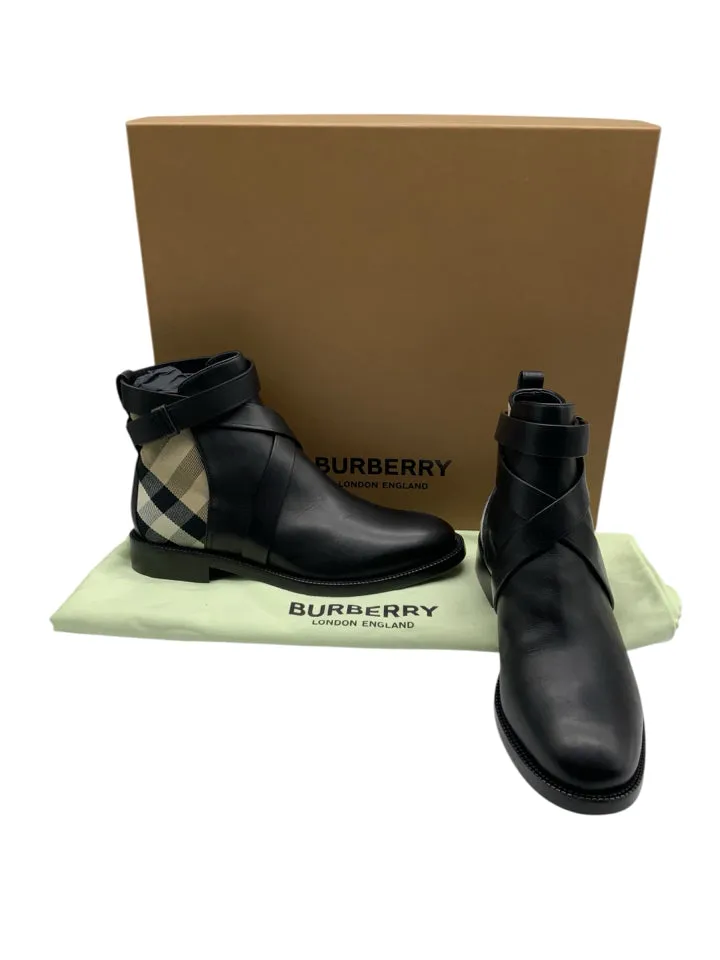 NWT Burberry Housecheck Ankle Booties Women's Size 38.5 = US 8.5