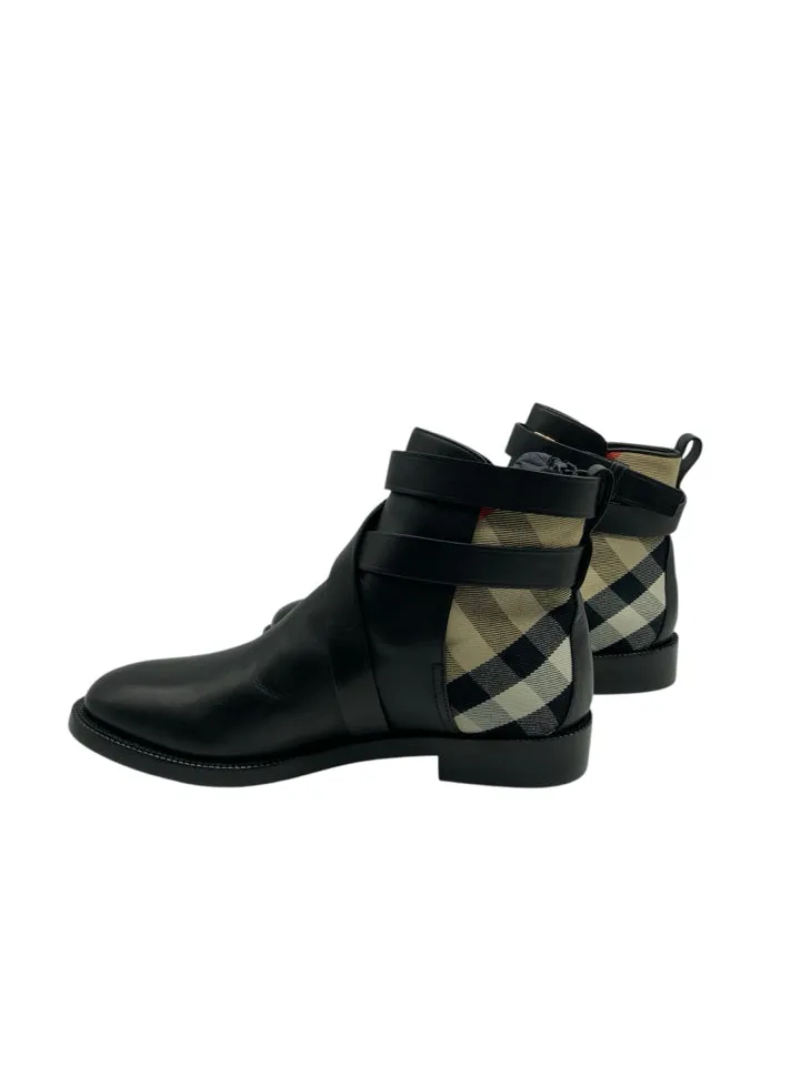 NWT Burberry Housecheck Ankle Booties Women's Size 38.5 = US 8.5