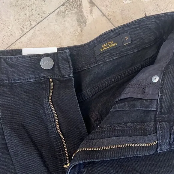 NWT Vintage Fit Lee Women's High Rise Slouch Jean Short BLACK