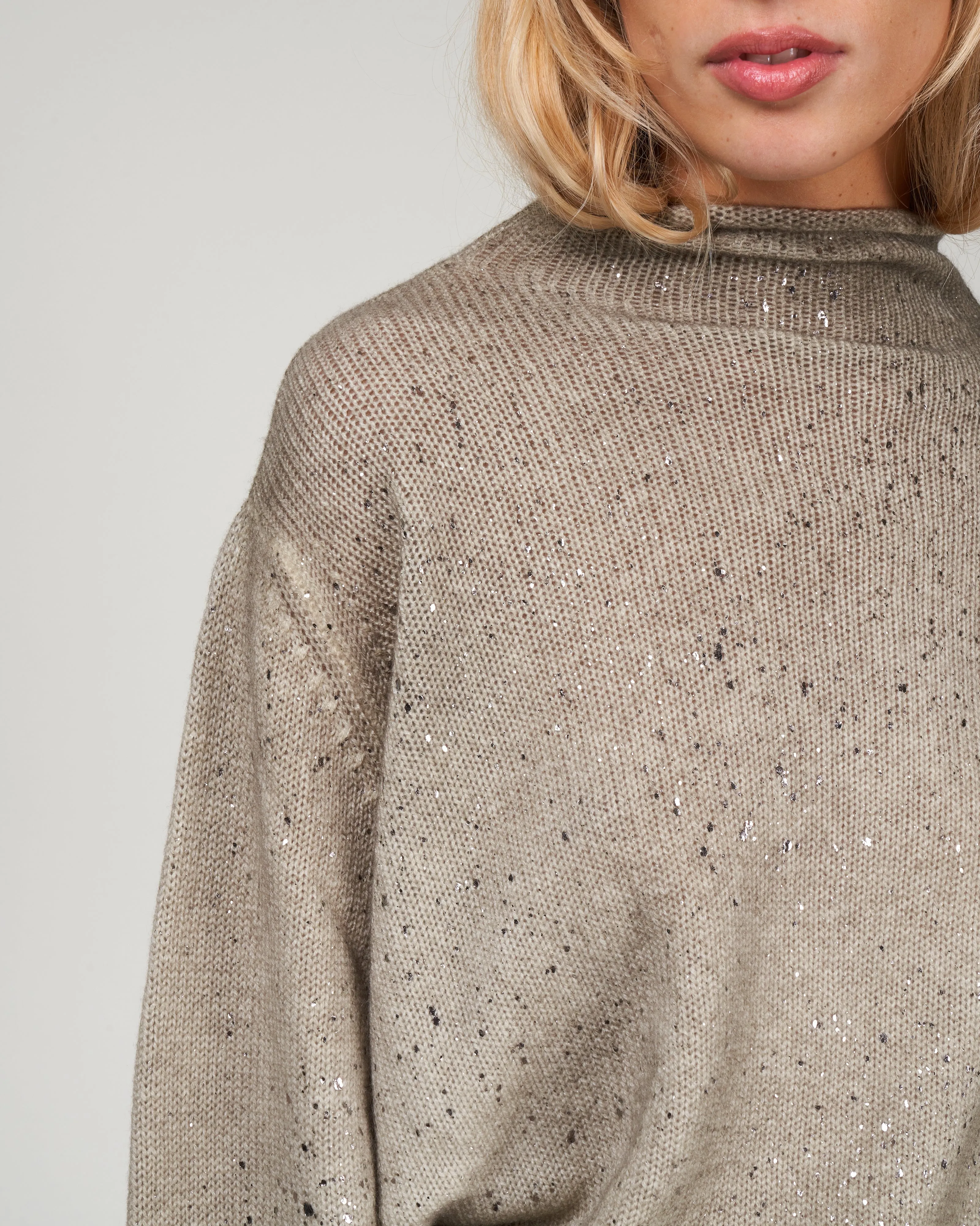 oversize sleeves off gauge pullover - mushroom