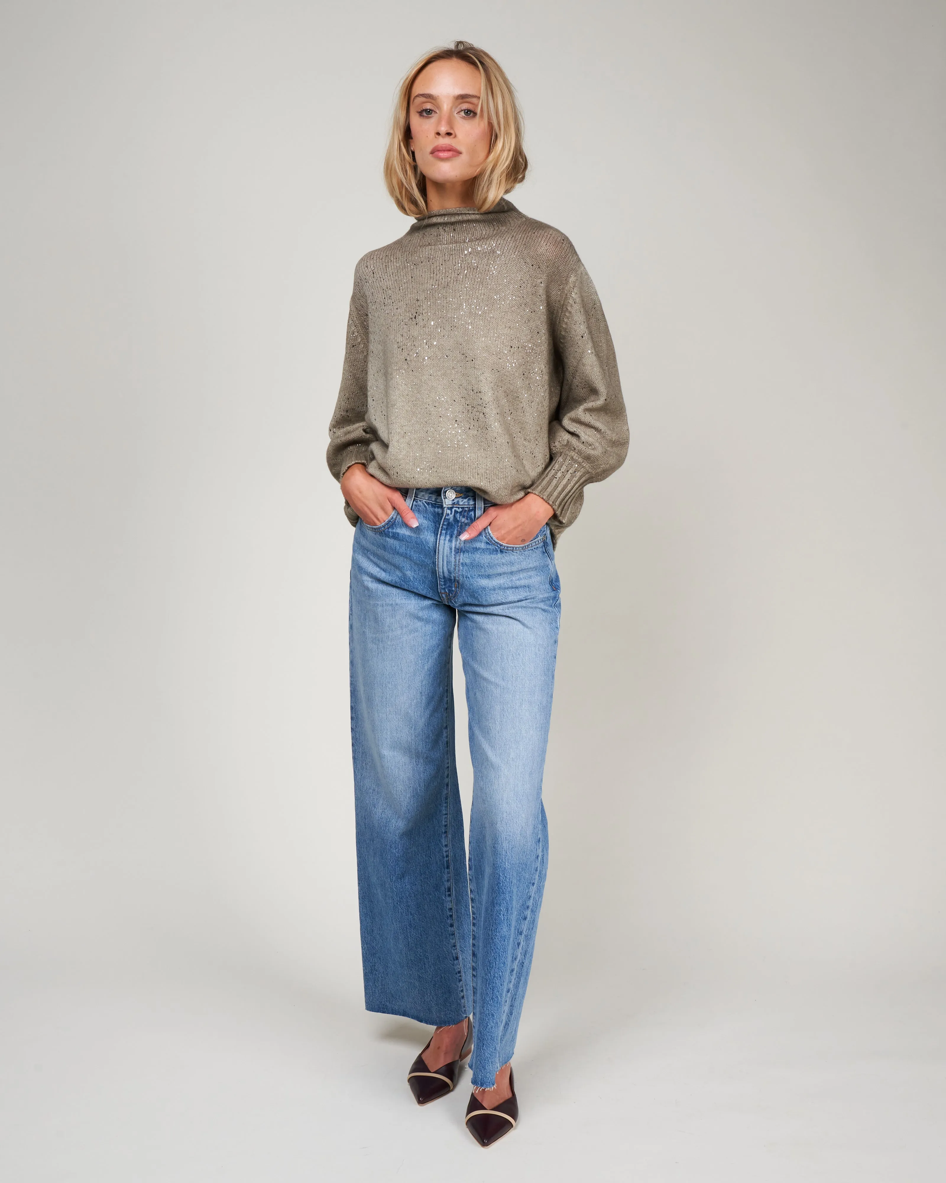 oversize sleeves off gauge pullover - mushroom