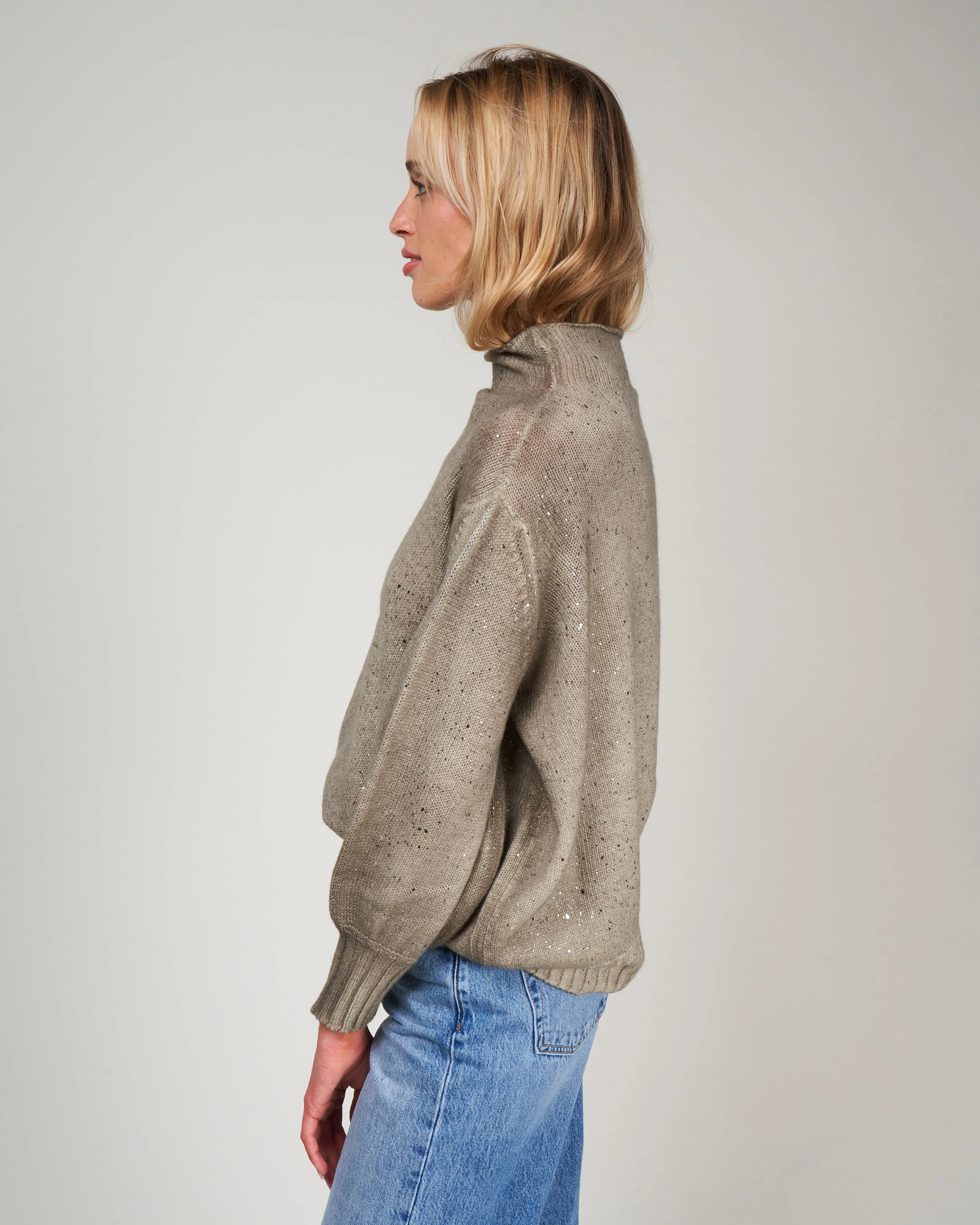 oversize sleeves off gauge pullover - mushroom