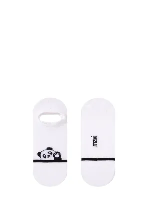 Panda Printed White Ballerina Socks