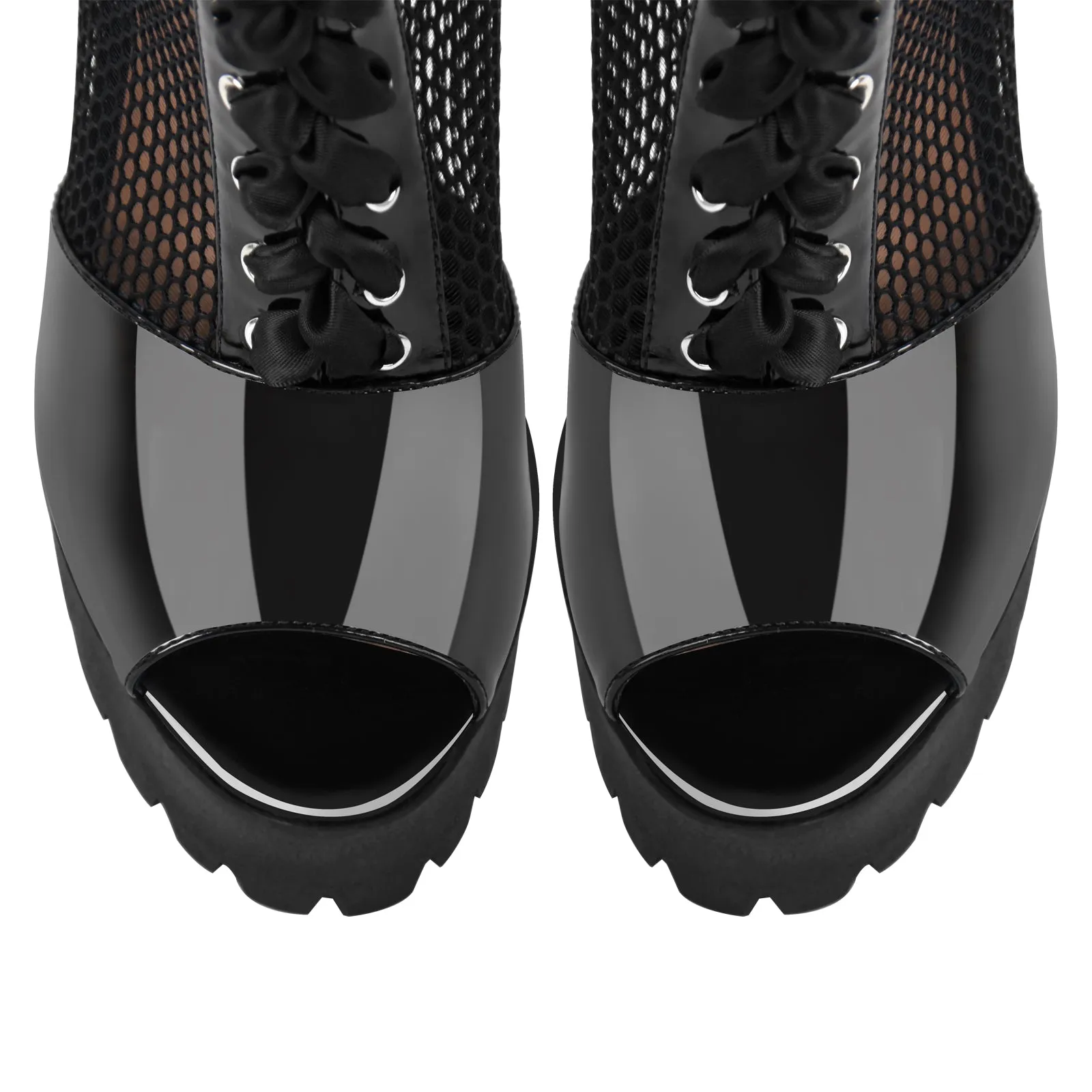Peep Toe Mesh Platform Lace-up Boots Sandals