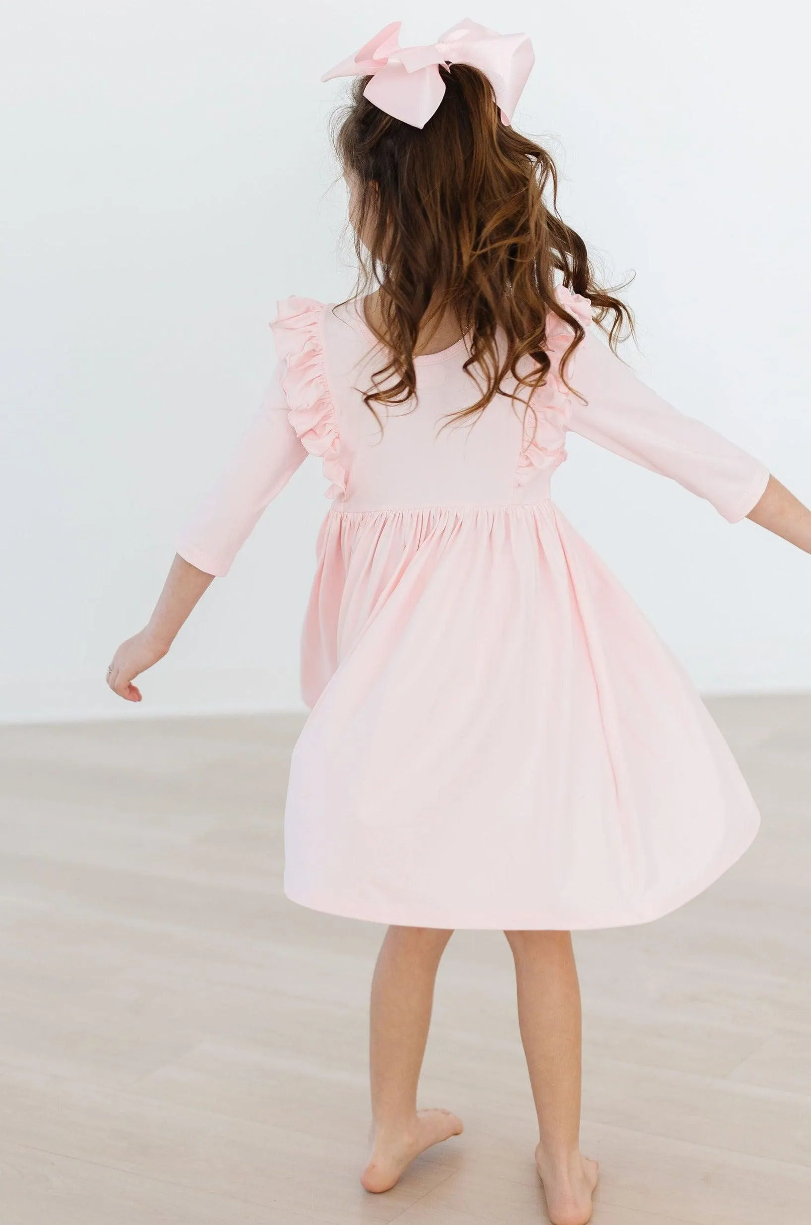 Petal Pink 3/4 Sleeve Ruffle Twirl Dress