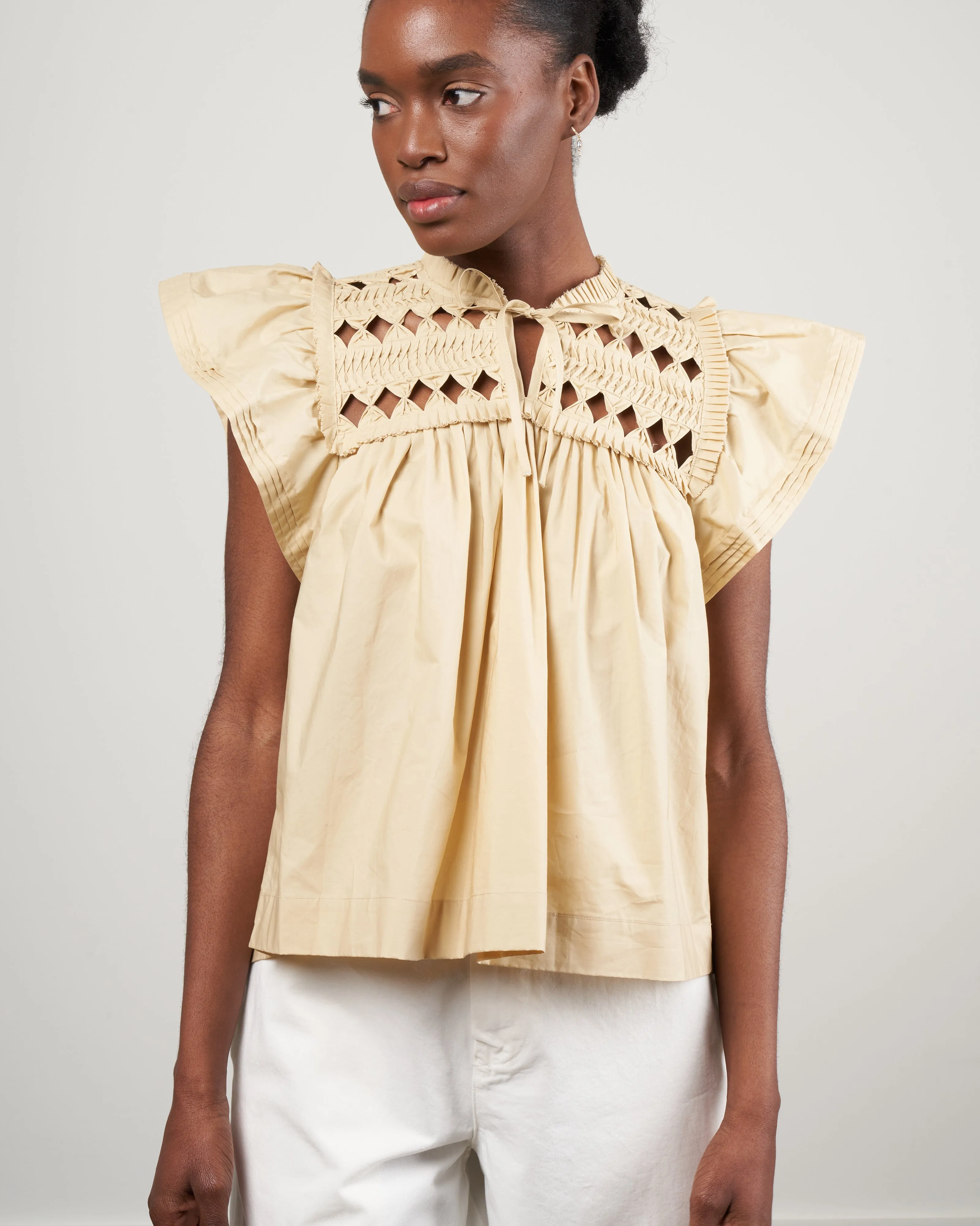phoebe cotton short sleeve top - butter