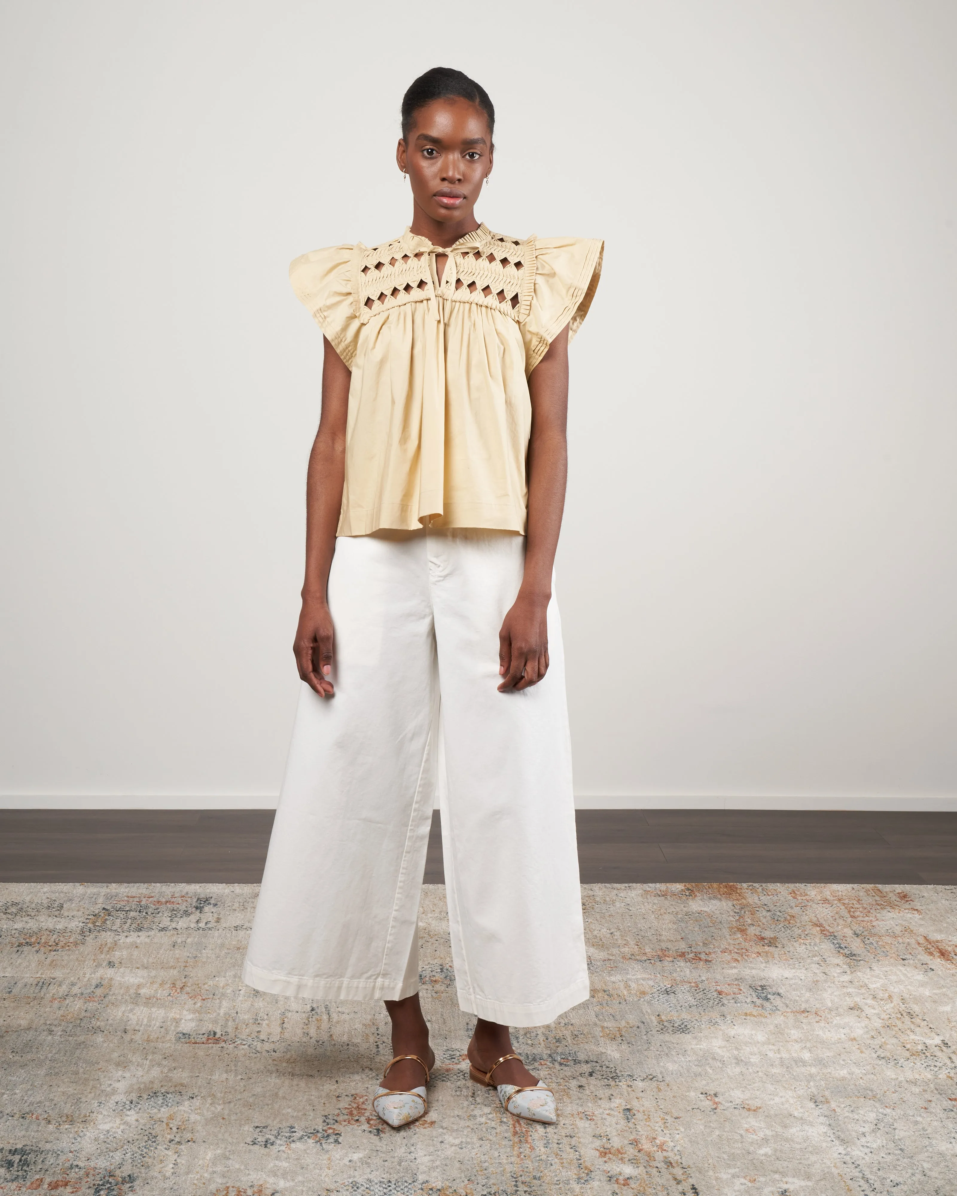 phoebe cotton short sleeve top - butter