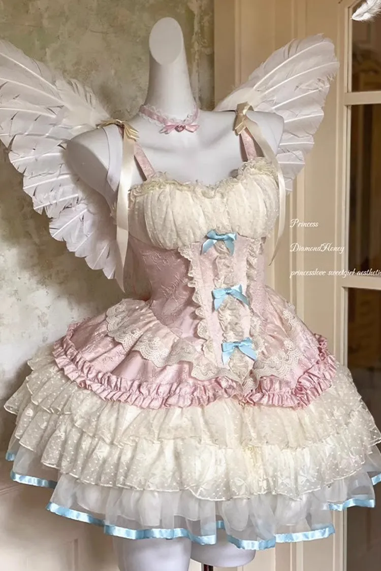 Pink [Dream Girl] Multi-Layered Ruffle Bowknot Lace Ballet Sweet Lolita Dress